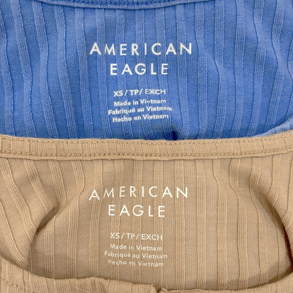 American Eagle tan and blue cropped tank tops SIZE XS